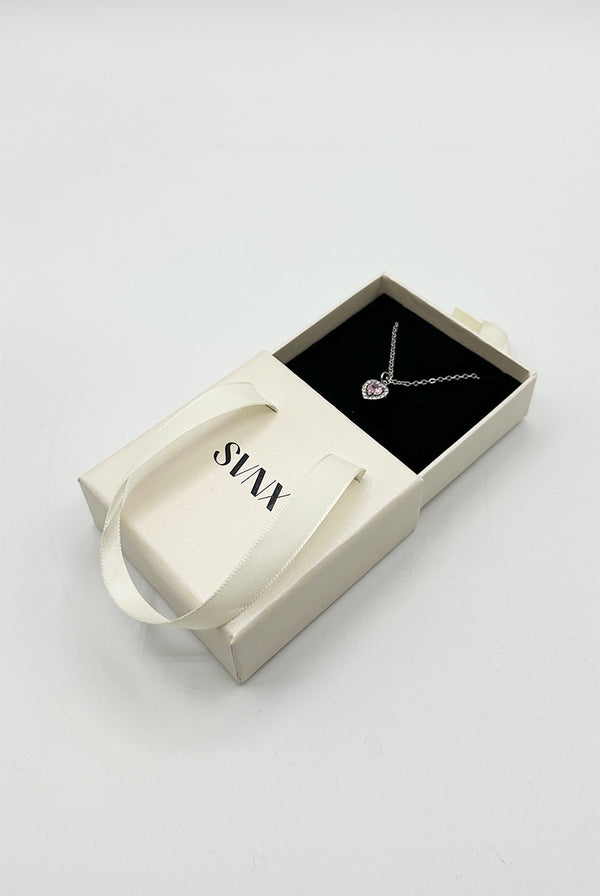 Goddiva Pink Crystal Heart Pendant Necklace In Silver - Gift Boxed By SVNX