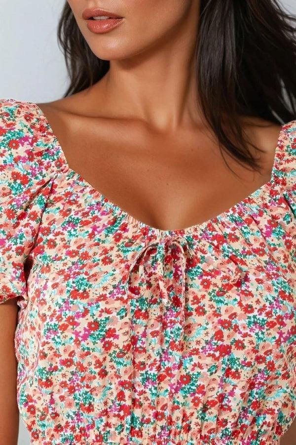 Goddiva Pink Floral Sweetheart Neckline Playsuit By Aftershock London