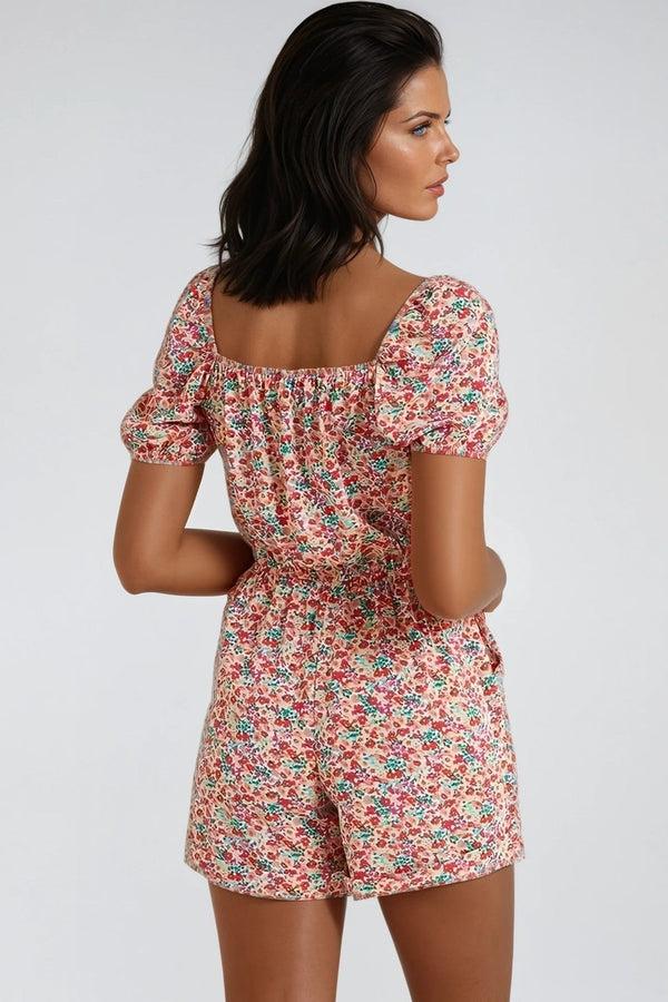 Goddiva Pink Floral Sweetheart Neckline Playsuit By Aftershock London