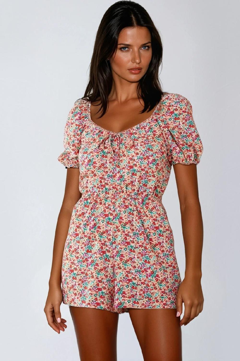 goddiva Pink Floral Sweetheart Neckline Playsuit by Aftershock London