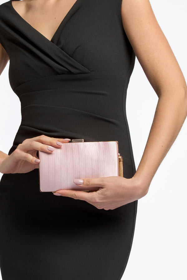 Goddiva Pink Satin Clutch Bag With Tassels By Aftershock London