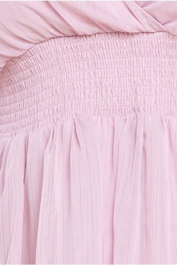 Goddiva Plain Lurex Chiffon Tiered Midi Dress - Blush Pink By Goddiva Plus