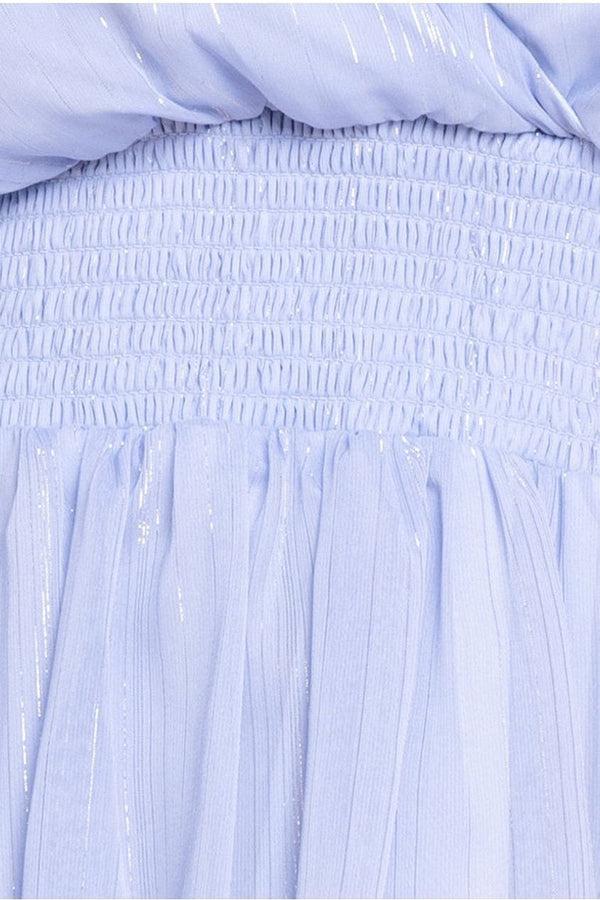 Goddiva Plain Lurex Chiffon Tiered Midi Dress - Light Blue By Goddiva Plus