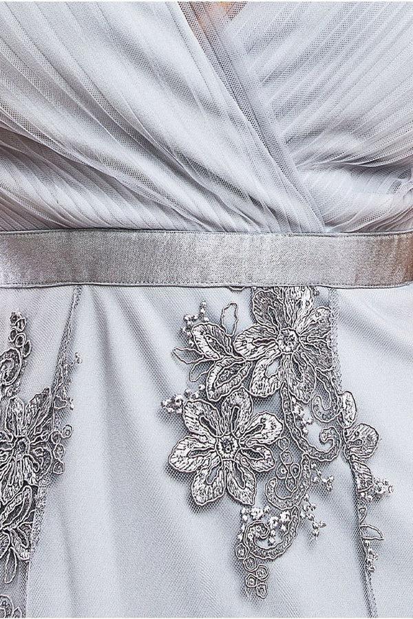 Goddiva Pleated Satin Bodice High And Low Dress - Grey By Goddiva