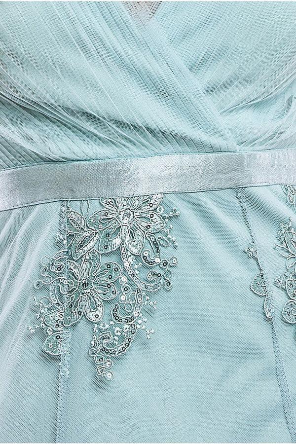 Goddiva Pleated Satin Bodice High And Low Dress - Sage Green By Goddiva