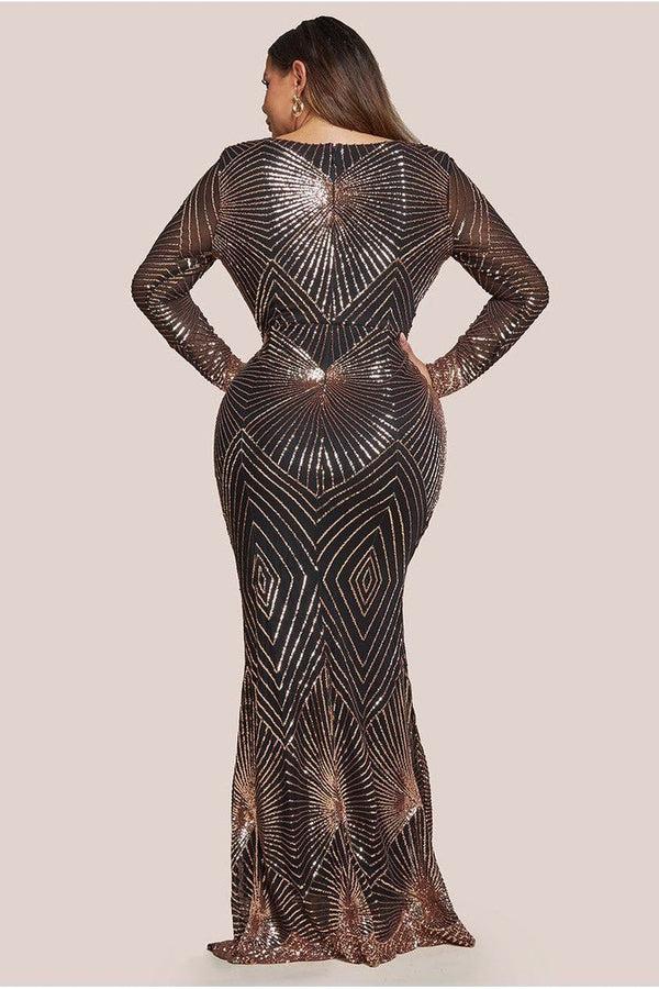 Goddiva Plus Starburst Sequin Maxi Dress - Rose Gold By Goddiva Plus