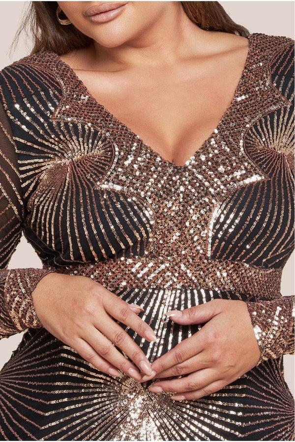 Goddiva Plus Starburst Sequin Maxi Dress - Rose Gold By Goddiva Plus