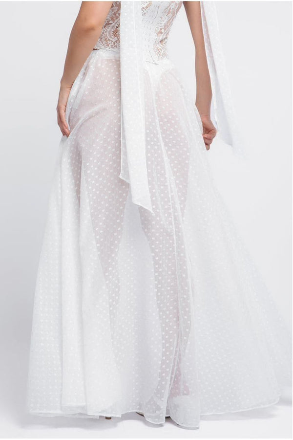 Goddiva Polka Dobby Chiffon A-Line Maxi Skirt By Goddiva