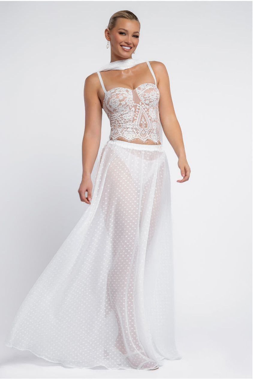 goddiva Polka Dobby Chiffon A-Line Maxi Skirt by Goddiva