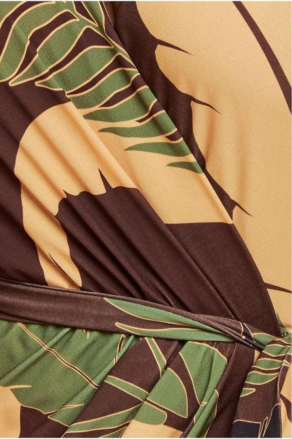 Goddiva Printed Batwing Wrap Midi Dress - Brown By Goddiva Plus