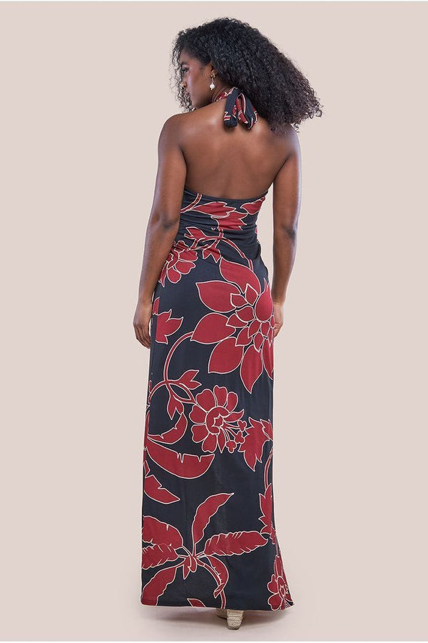 Goddiva Printed Crossover Maxi Dress - Black By Goddiva