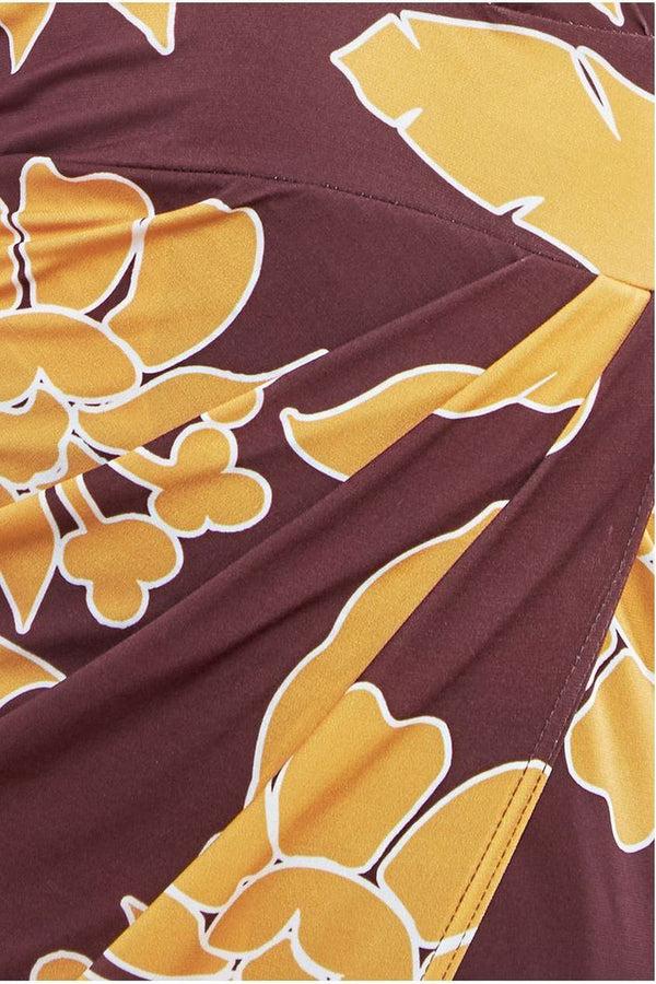 Goddiva Printed Crossover Maxi Dress - Brown By Goddiva