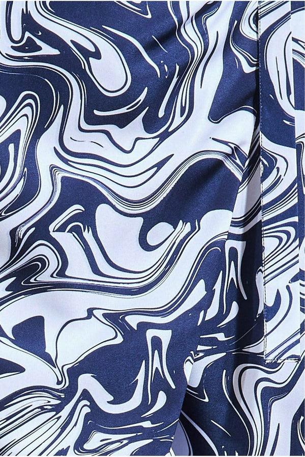 Goddiva Printed High Waist Wrap Midi Skirt - Navy By City Goddess