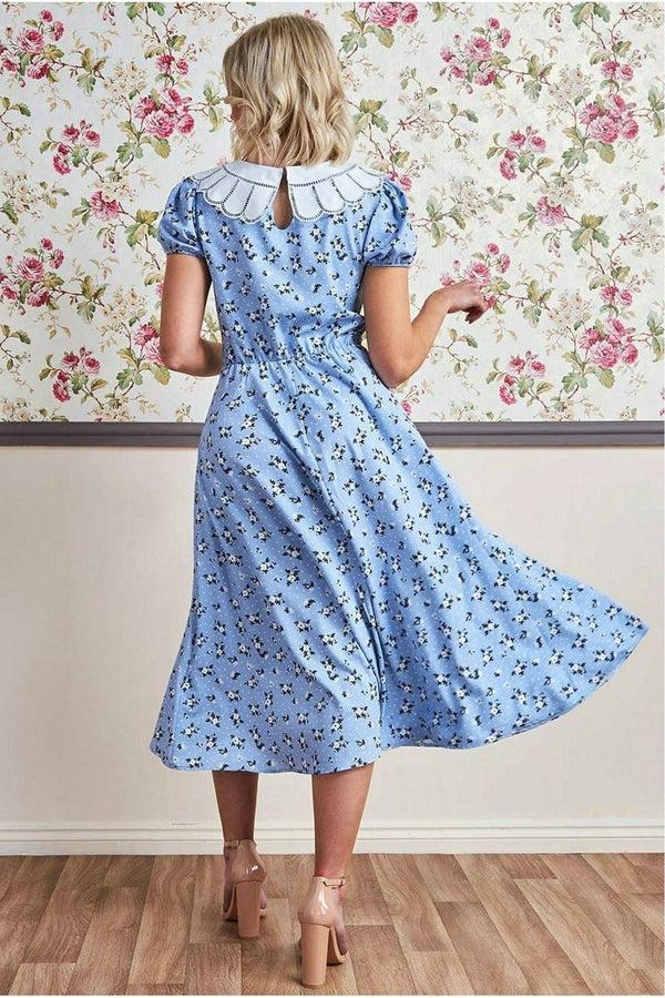 Goddiva Printed Midi With Front Split - Powder Blue By Goddiva