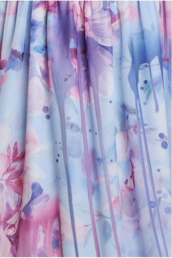 Goddiva Printed Silky Chiffon Flutter Sleeve Maxi Dress - Blue By Goddiva