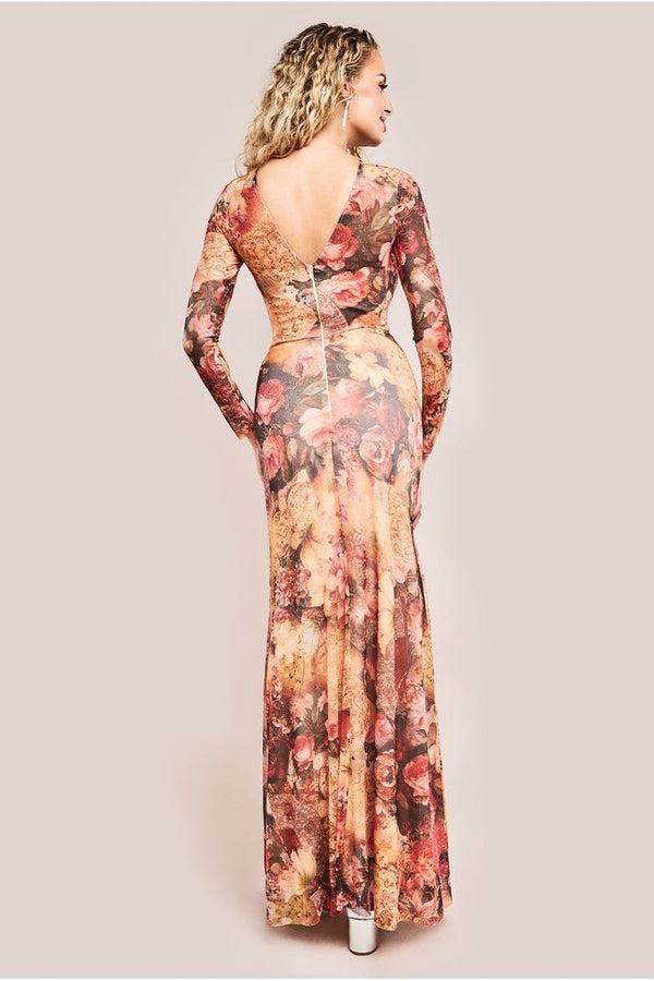 Goddiva Printed Soft Mesh A-Line Maxi Dress - Orange By Goddiva
