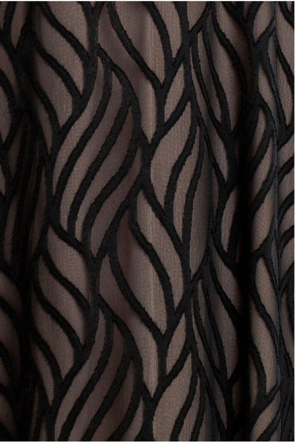 Goddiva Puff Sleeve Side Slit Flared Jacquard Chiffon Midi Dress - Black By Goddiva