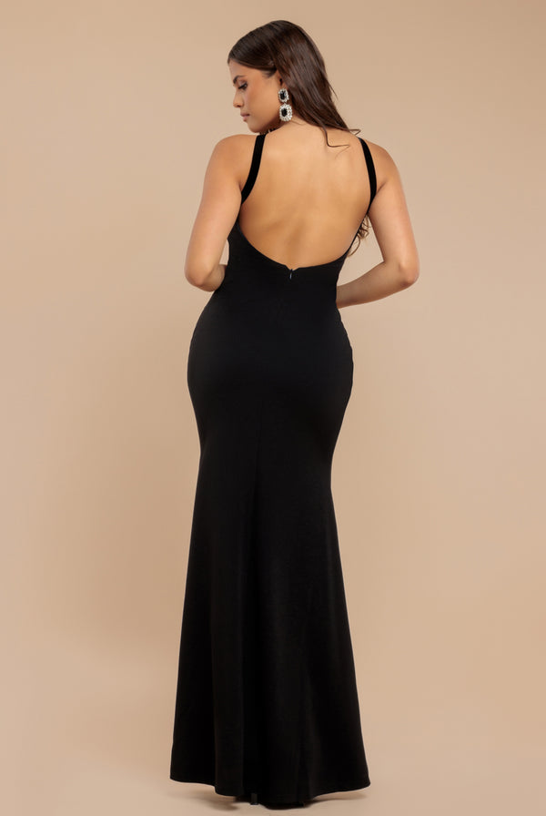 Goddiva Racer Neck Corsage Scuba Maxi - Black By Goddiva