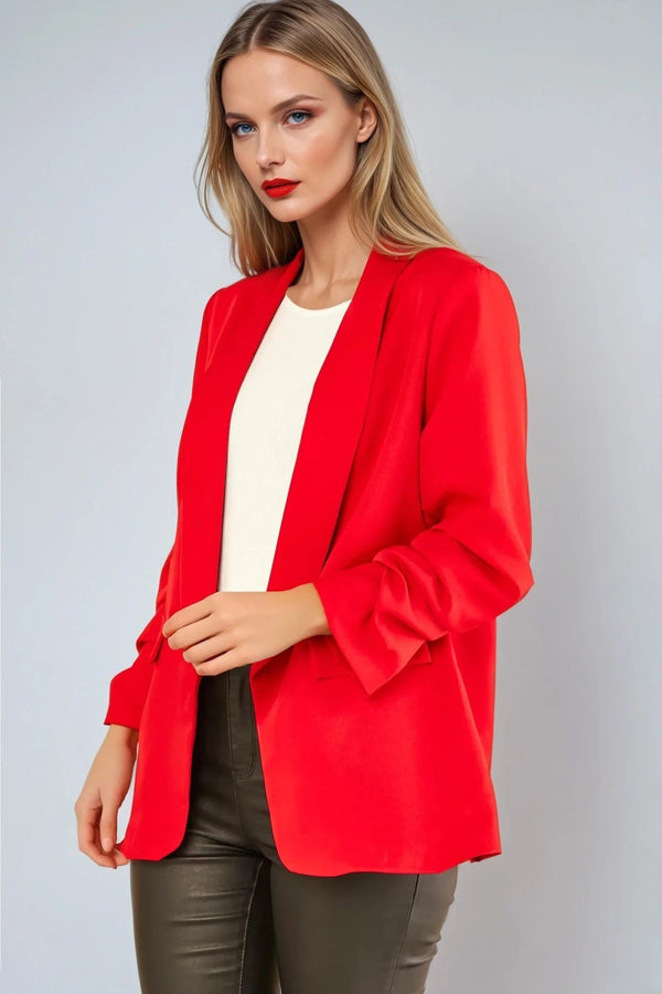 Goddiva Red Blazer With Ruched Sleeves By Aftershock London