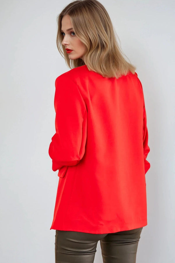 Goddiva Red Blazer With Ruched Sleeves By Aftershock London