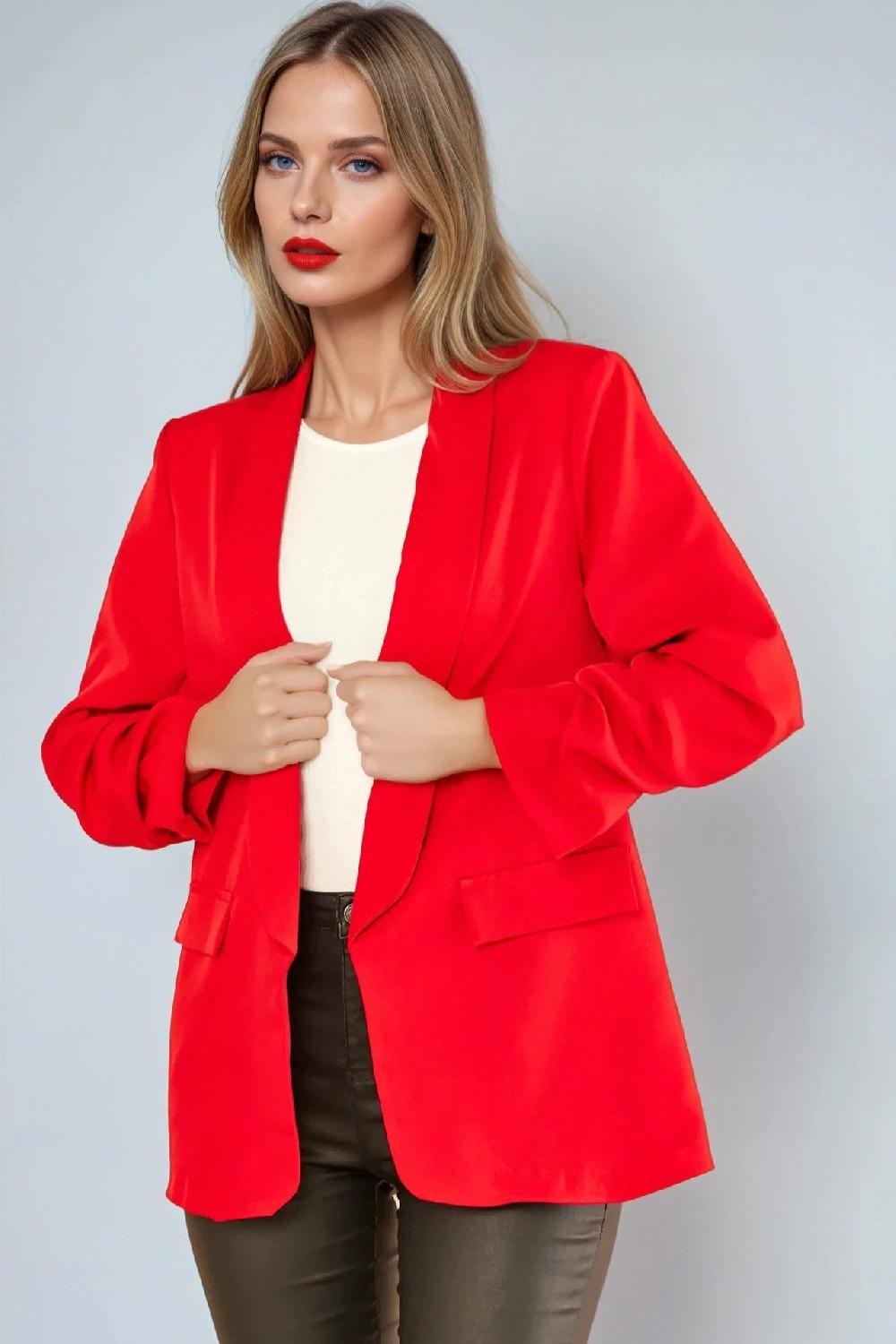 goddiva Red Blazer With Ruched Sleeves by Aftershock London