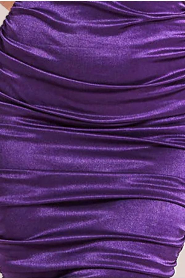 Goddiva Ring Detail One Shoulder Ruched Midi - Purple By Goddiva