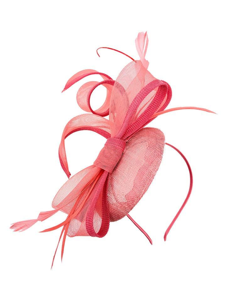 goddiva Round Pill Box Fascinator With Bow & Feathers In Coral by SVNX