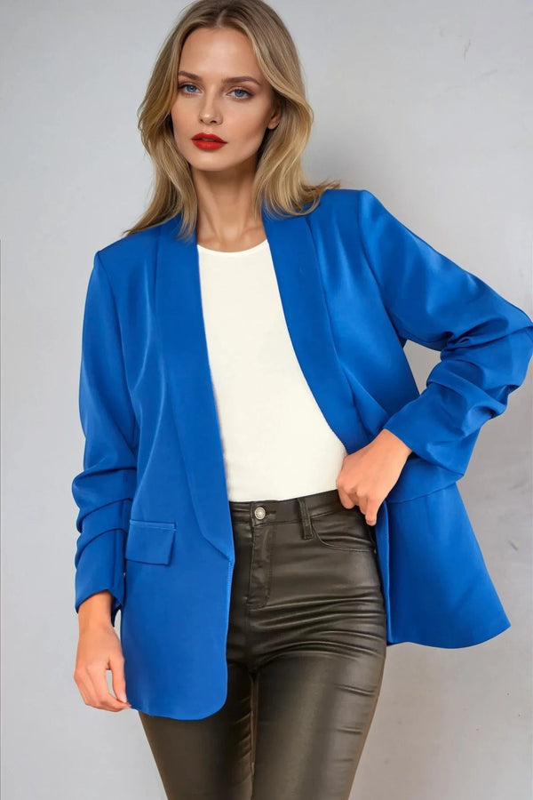 Goddiva Royal Blue Blazer With Ruched Sleeves By Aftershock London