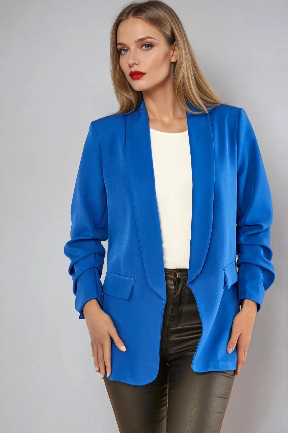 goddiva Royal Blue Blazer With Ruched Sleeves by Aftershock London