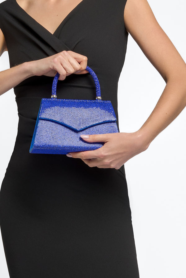 Goddiva Royal Blue Diamante Top Handle Bag By Aftershock London