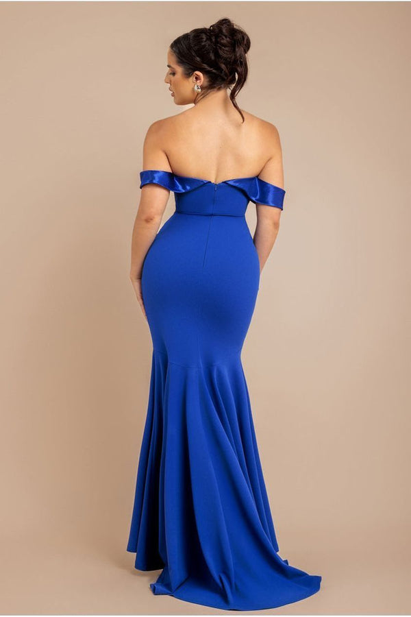 Goddiva Satin Band Bandeau Maxi Dress - Royal Blue By Goddiva