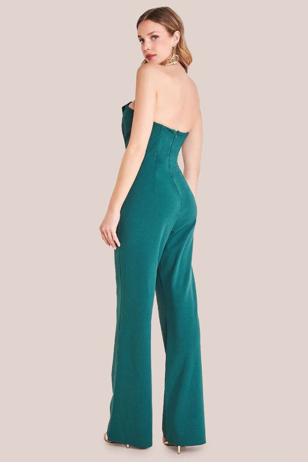Goddiva Satin Collar Scuba Jumpsuit - Emerald Green By Goddiva