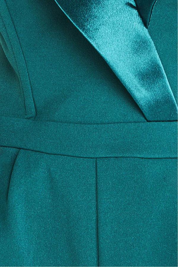 Goddiva Satin Collar Scuba Jumpsuit - Emerald Green By Goddiva