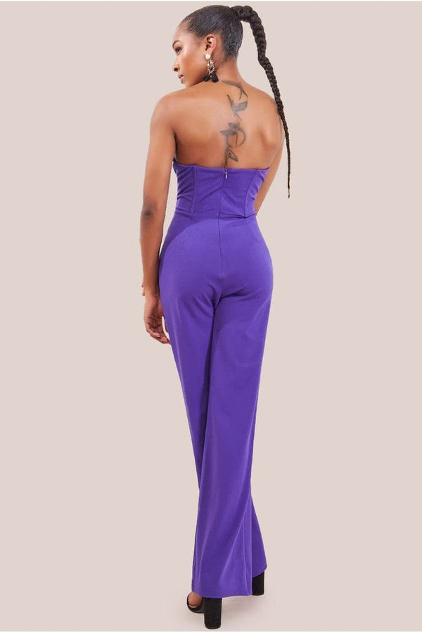 Goddiva Satin Collar Scuba Jumpsuit - Purple By Goddiva