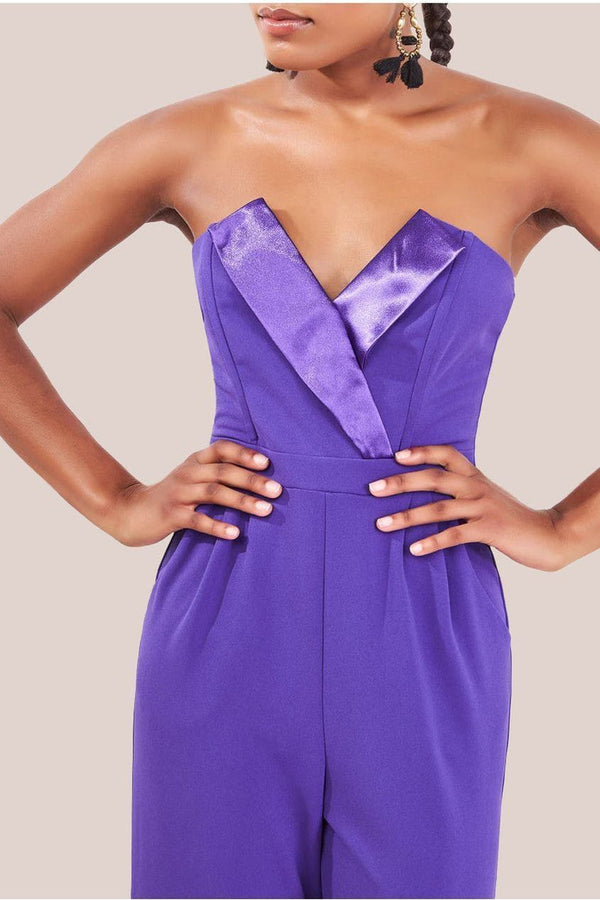 Goddiva Satin Collar Scuba Jumpsuit - Purple By Goddiva