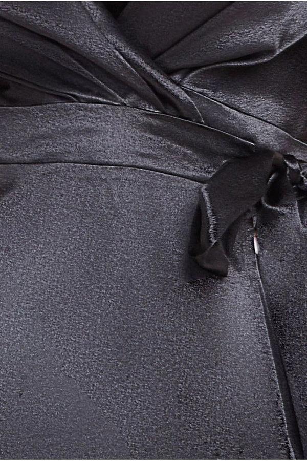 Goddiva Satin Flutter Sleeve Mermaid Maxi - Black By Goddiva