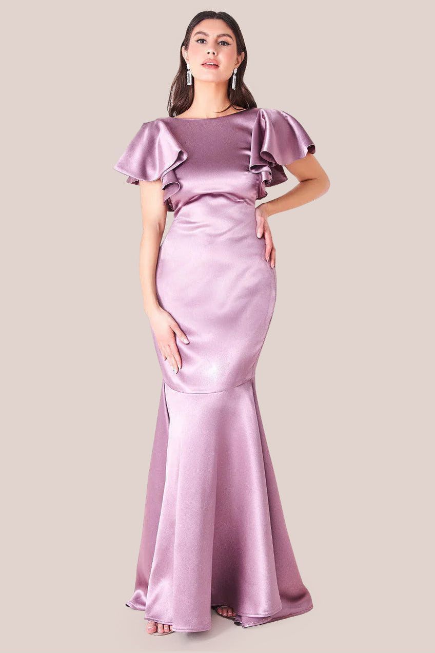 goddiva Satin Flutter Sleeve Mermaid - Rosepink by Goddiva