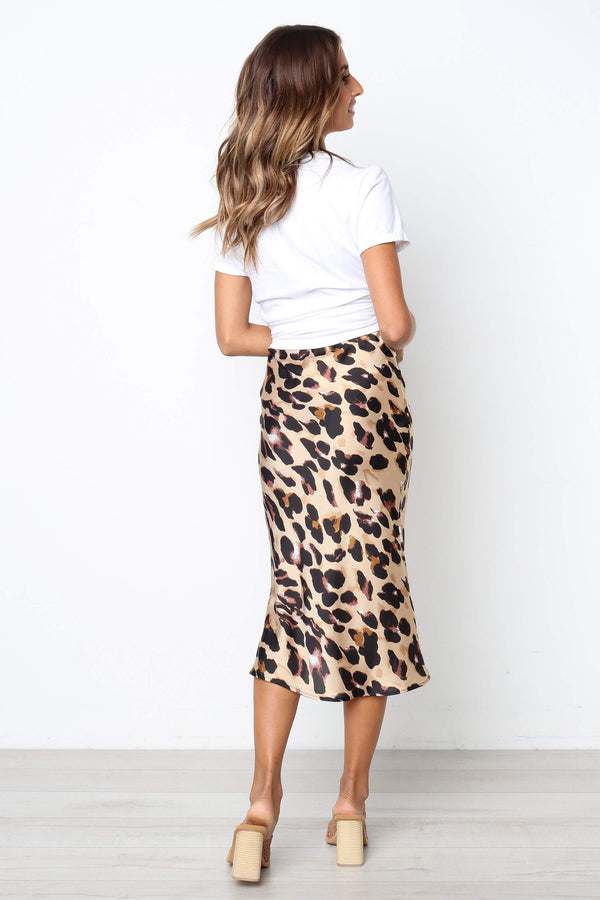 Goddiva Satin Leopard Print Midi Slip Skirt By Urban Touch