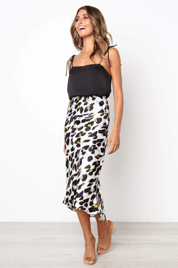 Goddiva Satin Leopard Print Midi Slip Skirt By Urban Touch