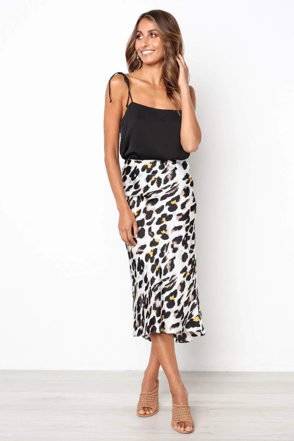 goddiva Satin Leopard Print Midi Slip Skirt by Urban Touch