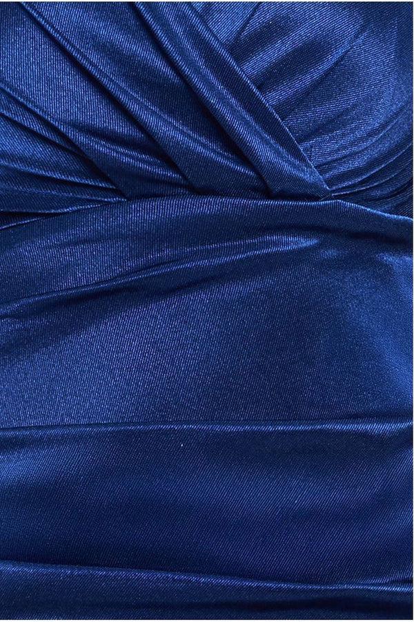 Goddiva Satin Off The Shoulder Maxi Dress - Navy Blue By Goddiva