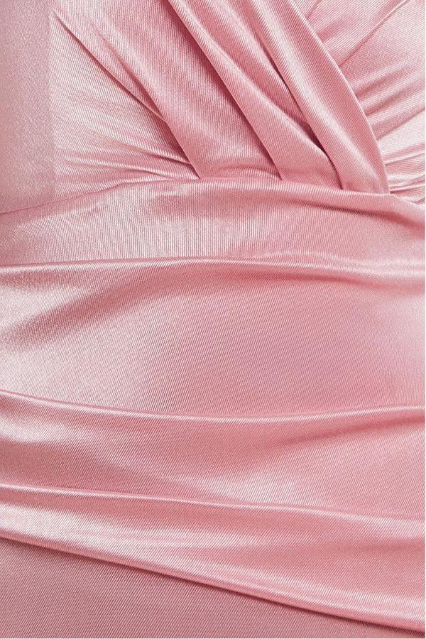 Goddiva Satin Off The Shoulder Maxi Dress - Pink By Goddiva