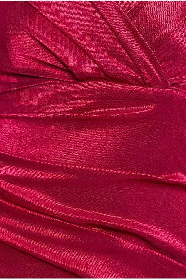 Goddiva Satin Off The Shoulder Maxi Dress - Wine By Goddiva