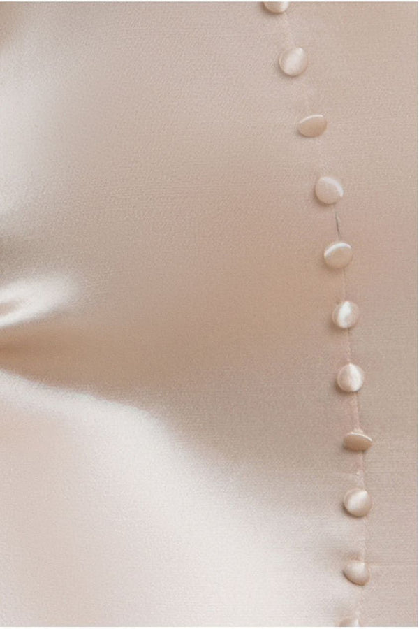 Goddiva Satin Viscose Front Buttoned Dipped Hem Midaxi Dress - Champagne By Goddiva