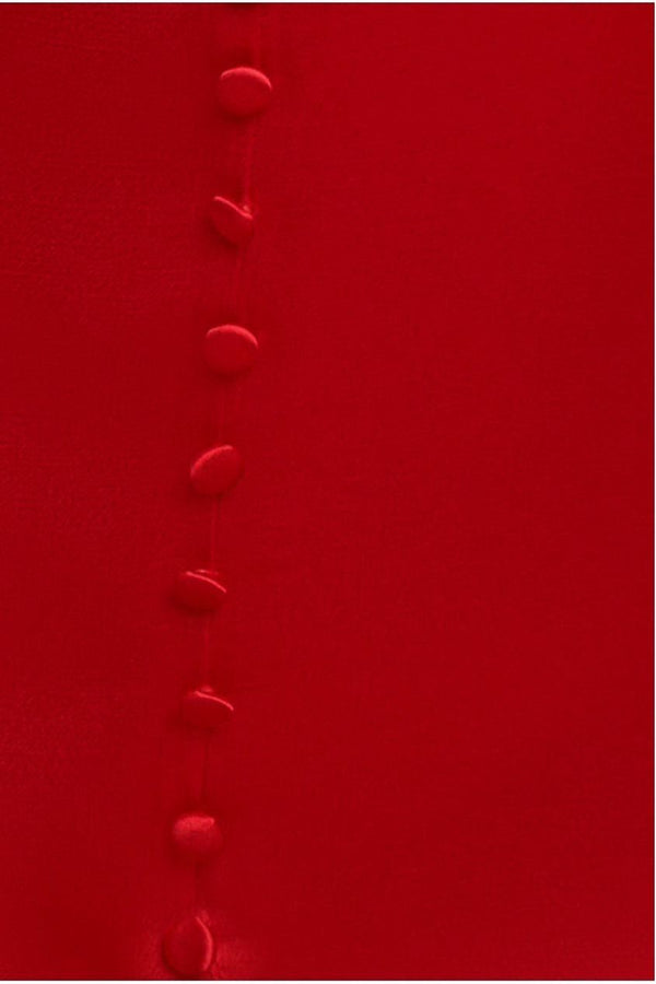 Goddiva Satin Viscose Front Buttoned Dipped Hem Midaxi Dress - Red By Goddiva