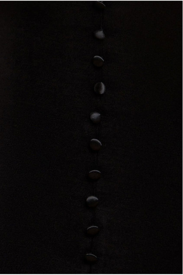 Goddiva Satin Viscose Front Buttoned Dipped Hem Midaxi Dress - Black By Goddiva