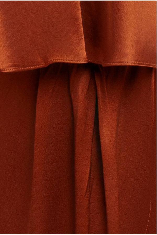 Goddiva Satin Viscose Front Wrap Midaxi Dress - Brown By Goddiva