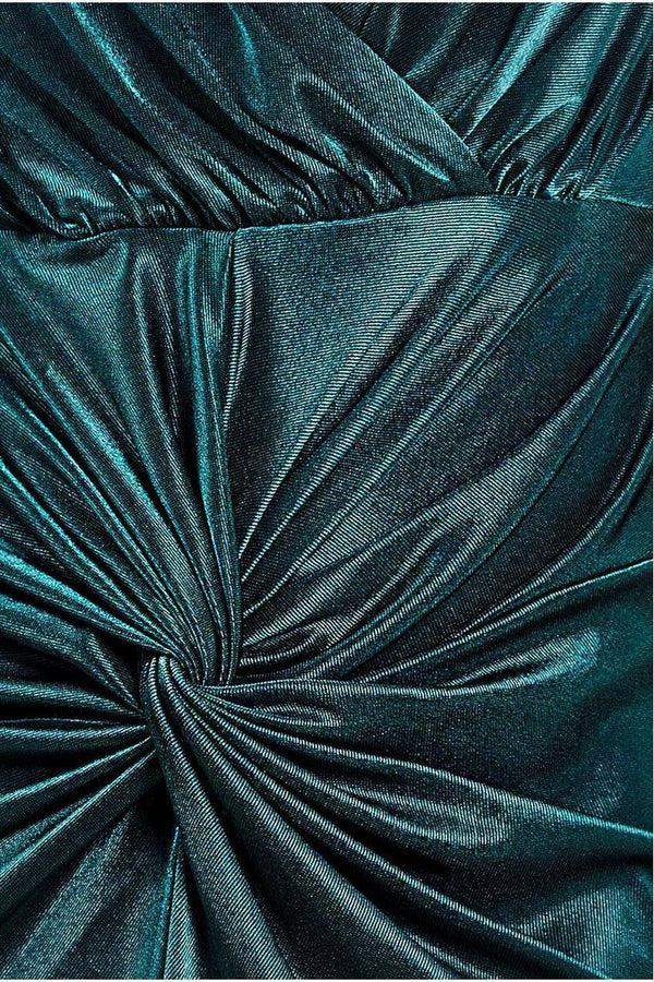 Goddiva Satin Wrap Knotted Midi Dress - Emerald Green By Goddiva