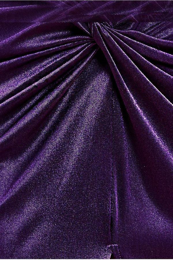 Goddiva Satin Wrap Knotted Midi Dress - Purple By Goddiva