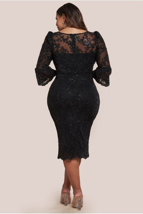 Goddiva Scallop Lace Midi Dress - Black By Goddiva Plus